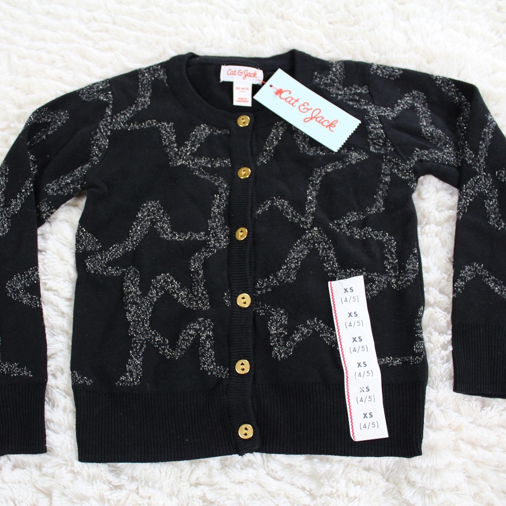 NWT Girls' Star Jacquard Long Sleeve Cardigan XS